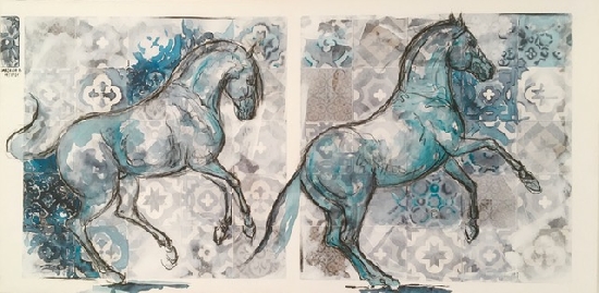Azulejos 5 Tableaux - Chevaux (horizontaux) - Graziella Bordignon