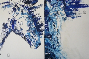 Bleu #1 et 2 Tableaux - Chevaux (triptyques) - Graziella Bordignon
